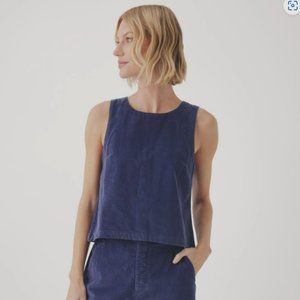 Modern Corduory Button Back Tank - Ink Blue